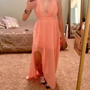 NWOT Pink Floor Length Maxi Dress w/ Leg Slit Size Small Prom Dance Gown